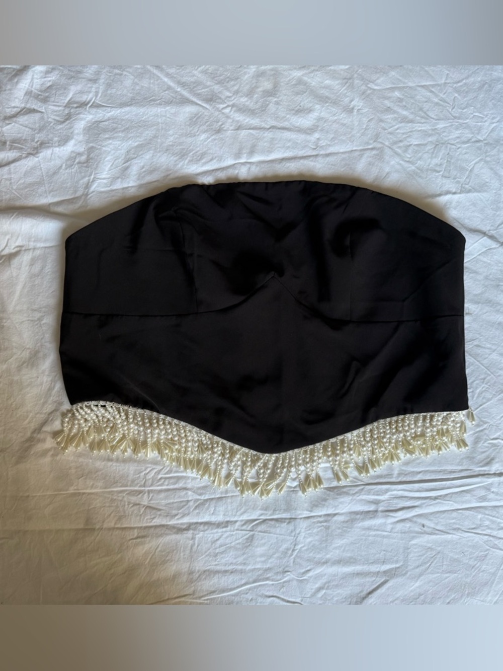 Forever 21 Black Strapless Crop Top with Pearl Beaded Fringe Size 2X - Picture 4 of 11